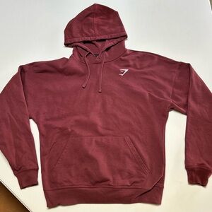 Gymshark Men's Maroon / Rust Brown Hoodie Sweatshirt with White Logo